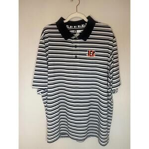 Cincinnati Bengals NFL Black & White Striped Polo Shirt Size XXL Dri Fit